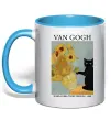 Чашка с цветной ручкой Van Gogh Sunflowers and cat Голубой фото