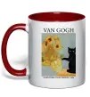 Чашка с цветной ручкой Van Gogh Sunflowers and cat Красный фото