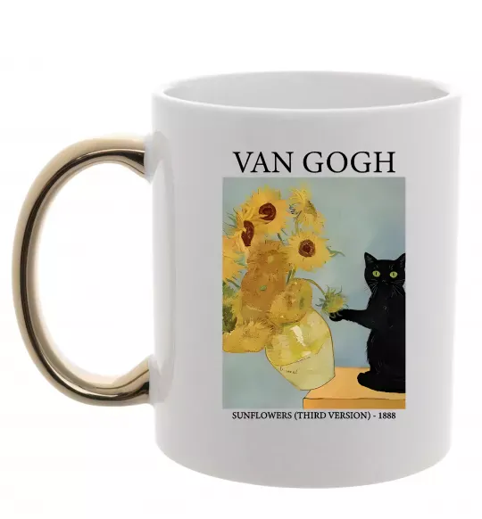 Чашка с цветной ручкой Van Gogh Sunflowers and cat Золото фото