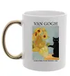 Чашка с цветной ручкой Van Gogh Sunflowers and cat Золото фото