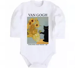 Дитячий бодік Van Gogh Sunflowers and cat Білий фото