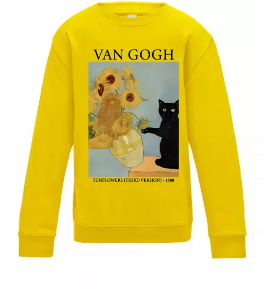 Детский Свитшот Van Gogh Sunflowers and cat Солнечно желтый фото