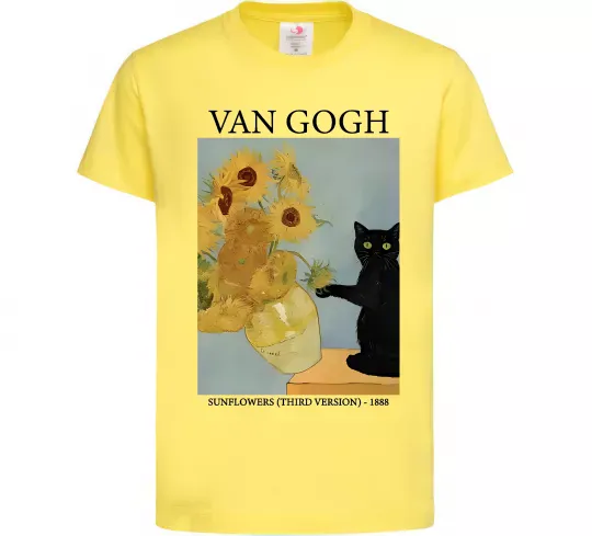 Детская футболка Van Gogh Sunflowers and cat Лимонный фото