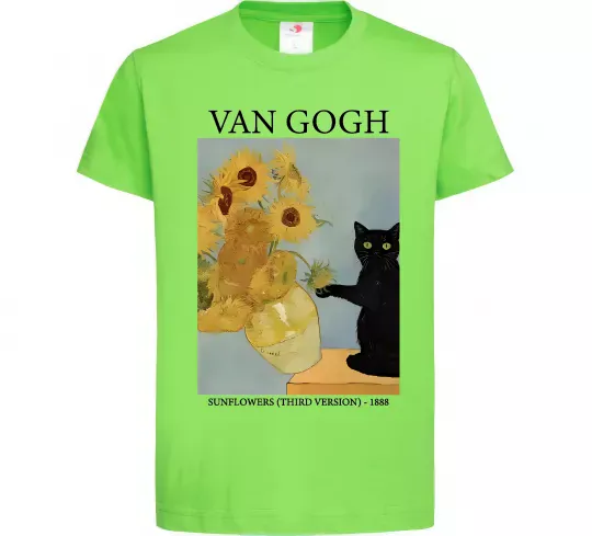 Детская футболка Van Gogh Sunflowers and cat Лаймовый фото