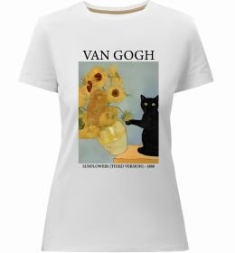 Жіноча преміум футболка Van Gogh Sunflowers and cat