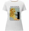 Жіноча преміум футболка Van Gogh Sunflowers and cat Білий фото