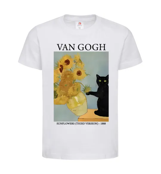 Дитяча футболка Van Gogh Sunflowers and cat Білий фото
