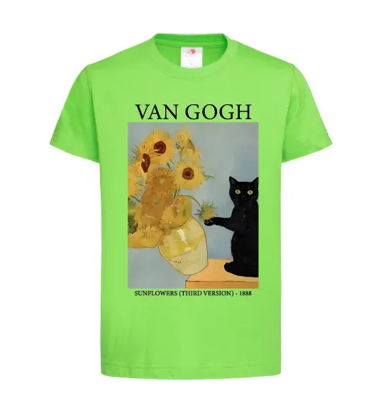 Дитяча футболка Van Gogh Sunflowers and cat Лаймовий фото