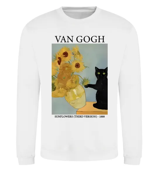 Світшот Van Gogh Sunflowers and cat Білий фото