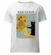 Мужская премиум футболка Van Gogh Sunflowers and cat Белый фото