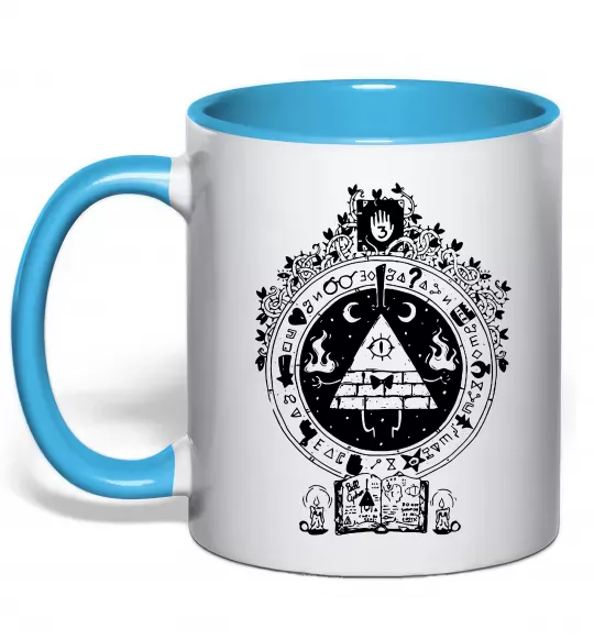 Чашка з кольоровою ручкою Білл Шифр Gravity Falls Блакитний фото