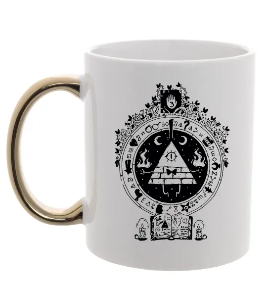 Чашка з кольоровою ручкою Білл Шифр Gravity Falls Золото фото