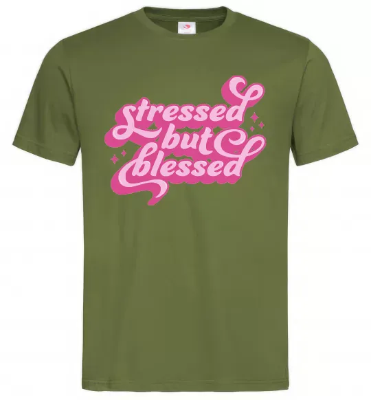 Чоловіча футболка Stressed but blessed Оливковий фото