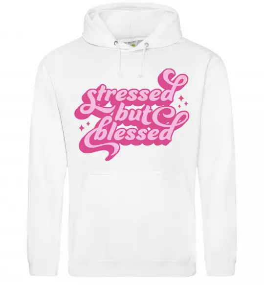 Женская толстовка (худи) Stressed but blessed Белый фото