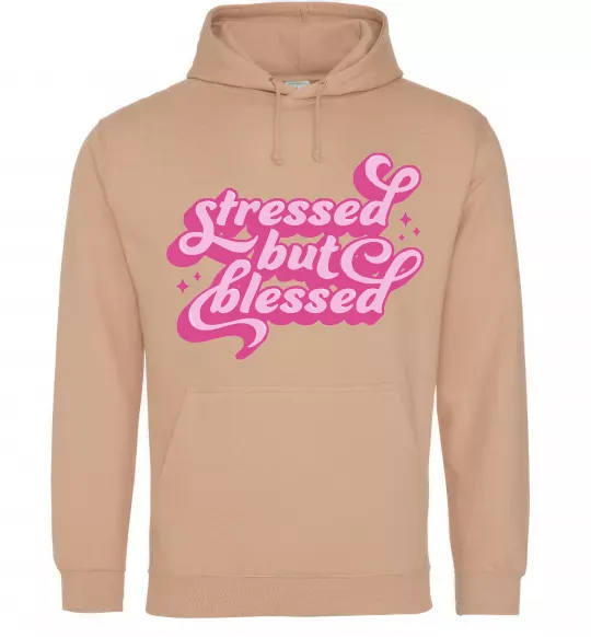 Женская толстовка (худи) Stressed but blessed Песочный фото