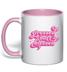 Чашка с цветной ручкой Stressed but blessed