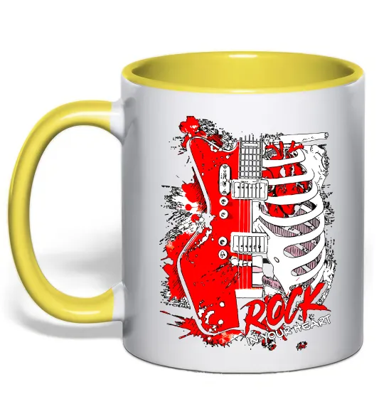 Чашка з кольоровою ручкою Rock in your heart Лимонний фото