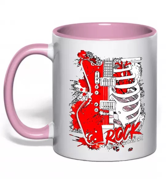 Чашка с цветной ручкой Rock in your heart Нежно розовый фото