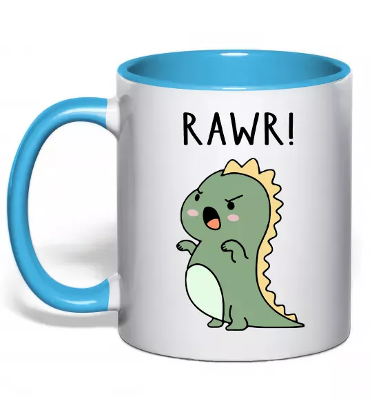 Чашка с цветной ручкой RAWR Dino Голубой фото