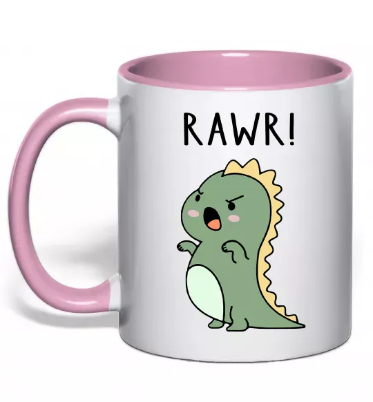 Чашка с цветной ручкой RAWR Dino Нежно розовый фото