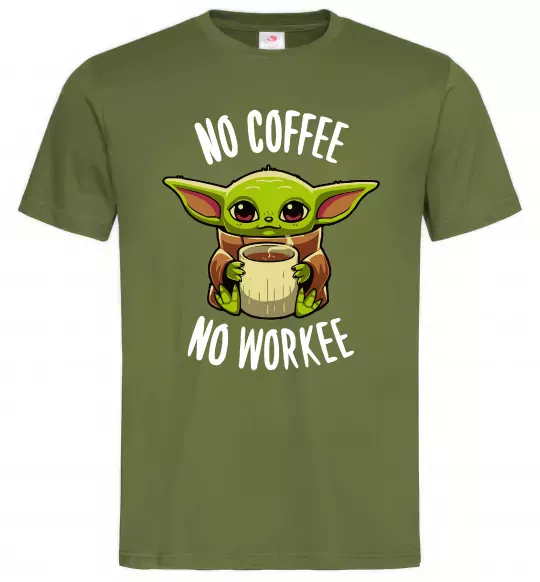 Мужская футболка No coffee no workee Оливковый фото