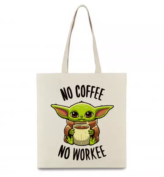 Эко-сумка No coffee no workee Бежевый фото