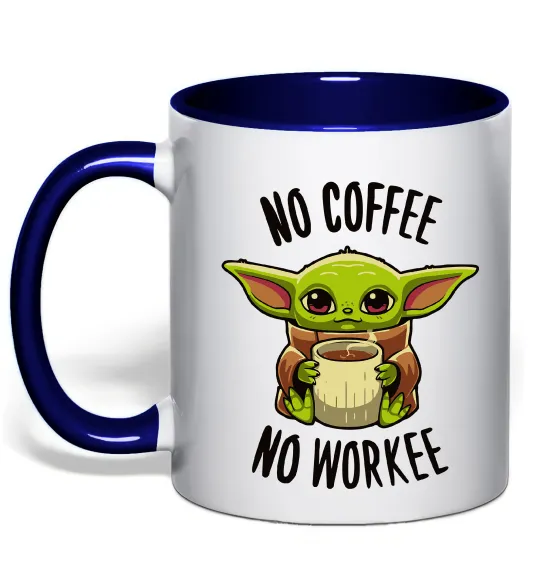 Чашка с цветной ручкой No coffee no workee Глубокий темно-синий фото