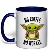 Чашка с цветной ручкой No coffee no workee Глубокий темно-синий Чашка с цветной ручкой No coffee no workee Глубокий темно-синий фото