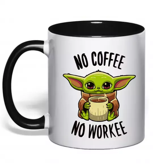 Чашка с цветной ручкой No coffee no workee Черный фото