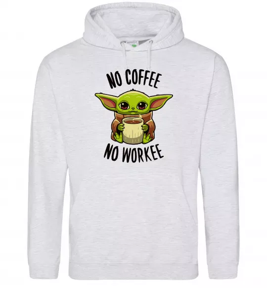 Мужская толстовка (худи) No coffee no workee Серый меланж фото