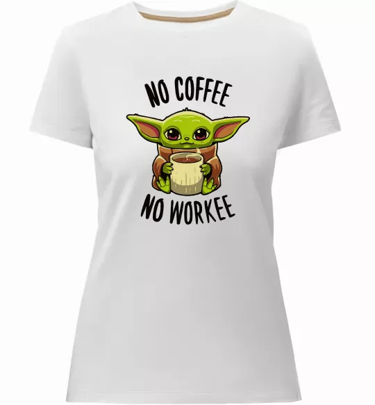Жіноча преміум футболка No coffee no workee Білий фото