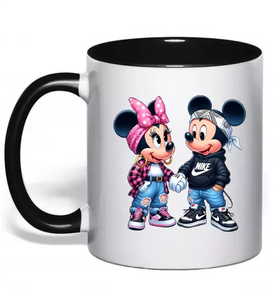 Чашка з кольоровою ручкою Mickie and Minnie Mouse Чорний фото