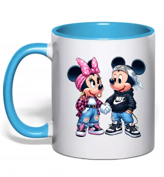 Чашка з кольоровою ручкою Mickie and Minnie Mouse Блакитний фото