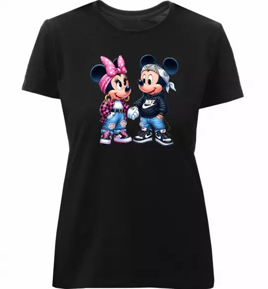 Жіноча преміум футболка Mickie and Minnie Mouse Чорний фото