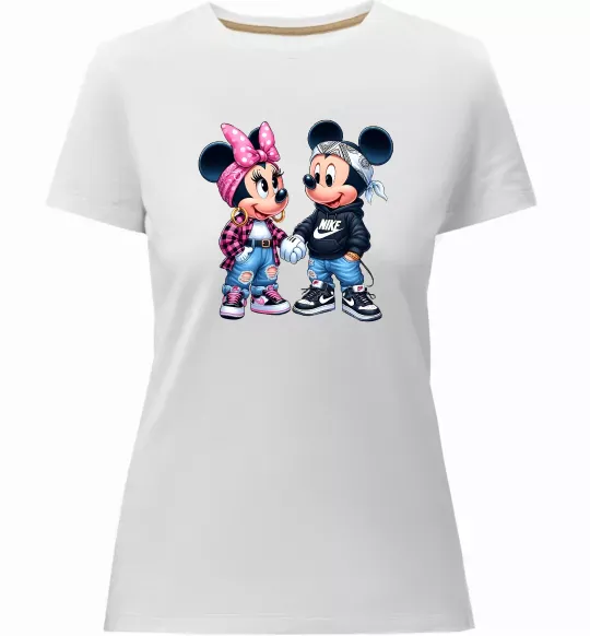 Жіноча преміум футболка Mickie and Minnie Mouse Білий фото