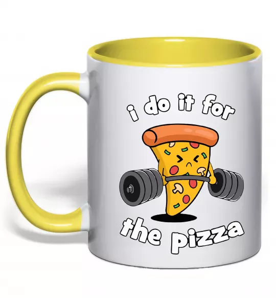 Чашка з кольоровою ручкою I do it for pizza Сонячно жовтий фото