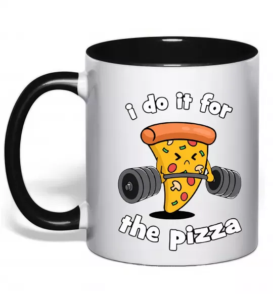 Чашка з кольоровою ручкою I do it for pizza Чорний фото