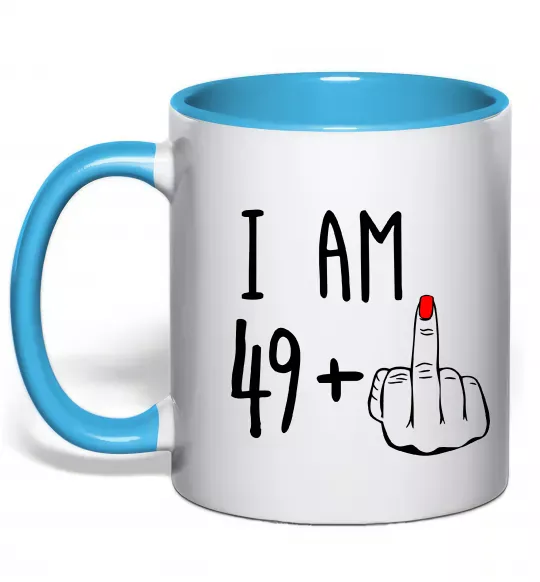Чашка с цветной ручкой I am 49+1 Голубой фото