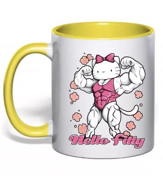 Чашка з кольоровою ручкою Hello Fitty Сонячно жовтий фото