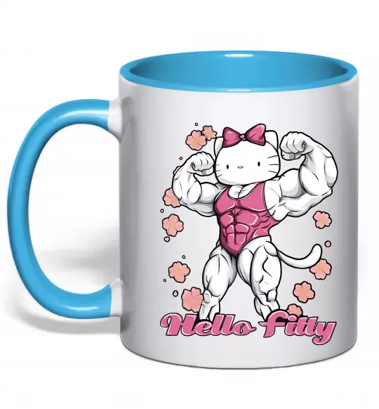 Чашка з кольоровою ручкою Hello Fitty Блакитний фото