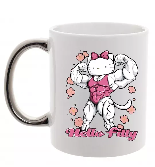 Чашка з кольоровою ручкою Hello Fitty Срібло фото