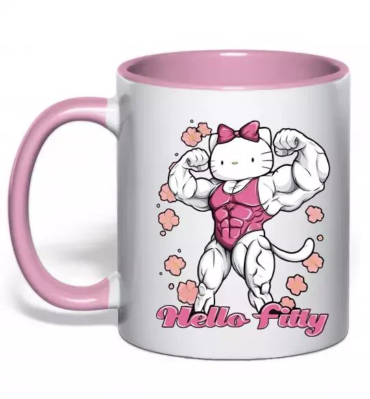 Чашка з кольоровою ручкою Hello Fitty Ніжно рожевий фото