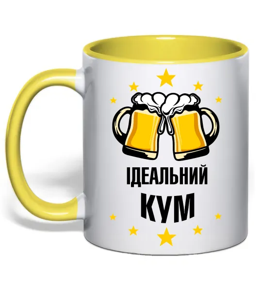 Чашка з кольоровою ручкою Ідеальний кум Лимонний фото