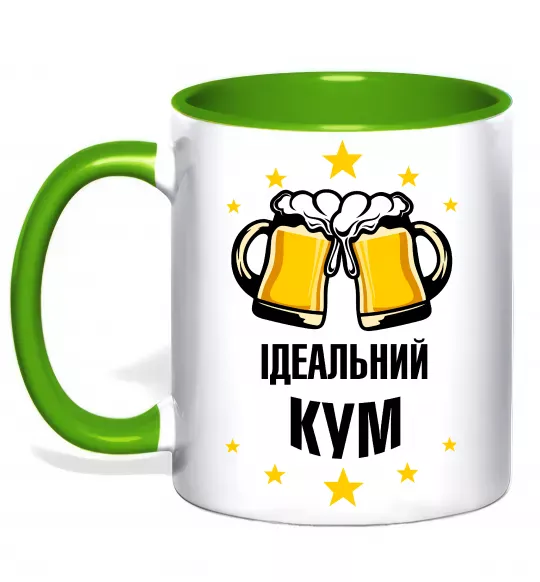 Чашка с цветной ручкой Ідеальний кум Зеленый фото