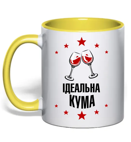 Чашка з кольоровою ручкою Ідеальна кума Лимонний фото