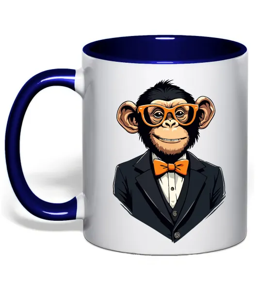 Чашка с цветной ручкой Шимпанзе діловий Глубокий темно-синий фото