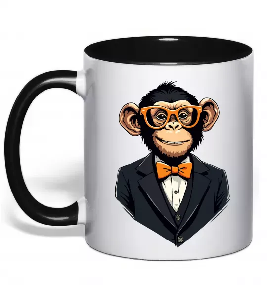 Чашка с цветной ручкой Шимпанзе діловий Черный фото