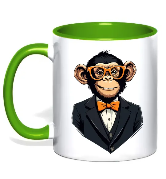 Чашка с цветной ручкой Шимпанзе діловий Лаймовый фото