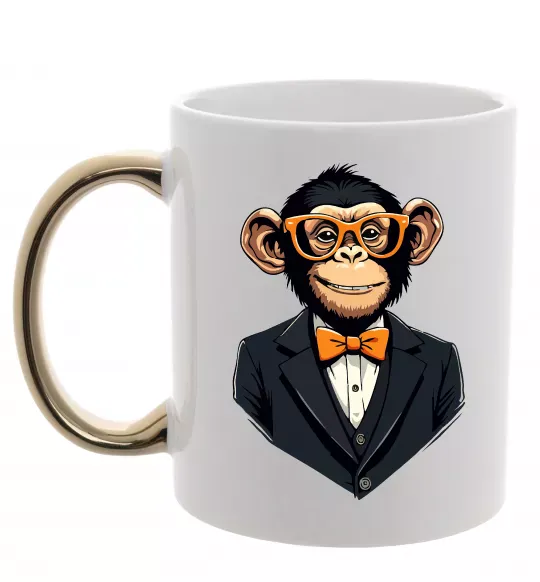 Чашка с цветной ручкой Шимпанзе діловий Золото фото