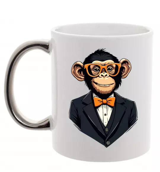 Чашка с цветной ручкой Шимпанзе діловий Серебро фото